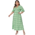 thumbnail image 4 of DARING DIVA Plus Size Bell Sleeve Ruffled Hem Boho A Line Long Dress 4X Green, 4 of 6
