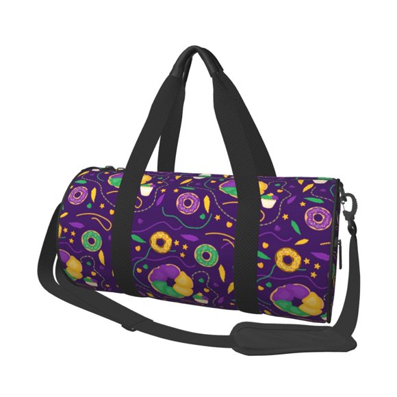 Fotbe Mardi Gras and Donuts Pattern Foldable Sports Gym Bag with Wet Dry Pocket, Travel Bag, Large Capacity Duffel Bag, Splash Proof Carry on Bag, Overnight Bag, Weekender Bag