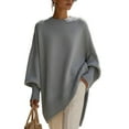 thumbnail image 6 of Women's Oversized Poncho Style Sweater, Elegant Dropped Shoulder Knit Top, Soft Luxurious Crewneck Pullover, Cozy Cape Like Design, Loose Fit Tunic, Fall Winter Comfort Wear Grey XS, 6 of 8