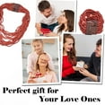 thumbnail image 7 of Handmade Seed Bead Necklace & Bracelet Set - Red Boho Jewelry for Women - Layered Multi Strand Beaded Statement Jewelry w/ Wooden Clasp - Necklace  18" - Strechable Bracelet Christmas Gifts, 7 of 7