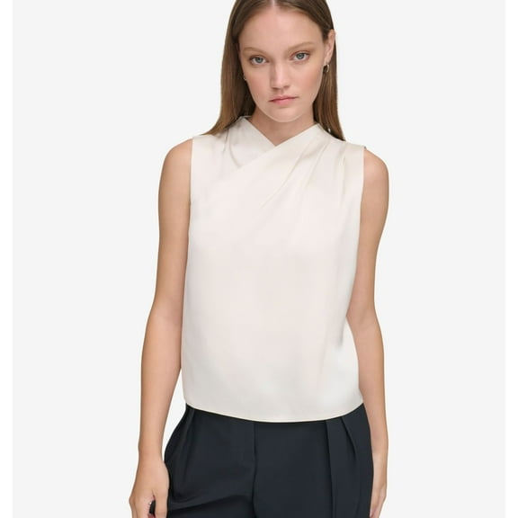 Calvin Klein Womens X Fit Sleeveless Blouse Top, White, Small