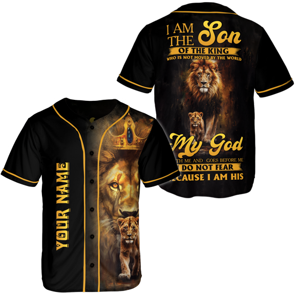 Lotusprinthandmade Personalized Lion I Am the Son of the King Christian Baseball Jersey XS-5XL Multicolor