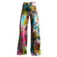 thumbnail image 4 of Women's Linen Pants 2025 New Summer Flower Wide Leg Pants Lightweight And Loose Casual Colorful Pants Imitation Jeans, Women's Casual Pants XL, 4 of 4