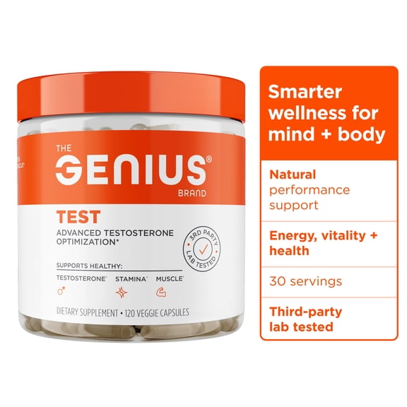 Genius Test, Advanced Testosterone Booster for Men - Natural Stamina, Energy & Strength Enhancing Supplement - Lean Muscle Builder, Brain & Libido Support Supplements - 120 Veggie Pills