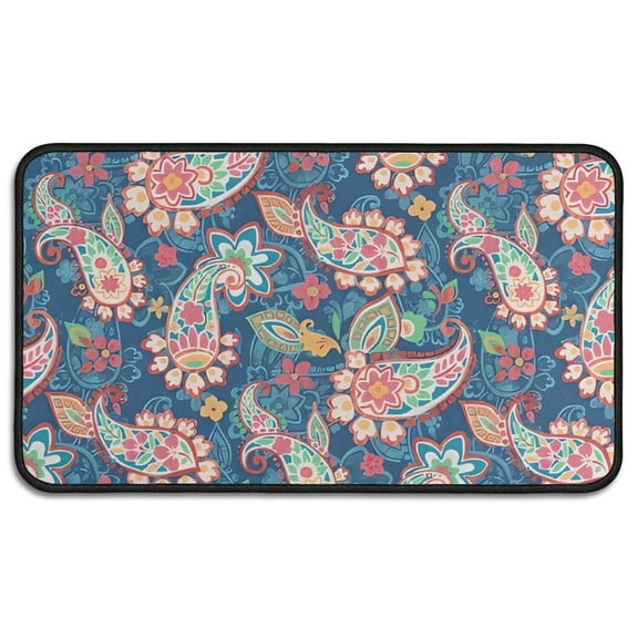 Blue Paisley and Floral Pattern Door Rugs,Washable Non Slip Door Mats Indoor,Decorative Door Mats,Entry Mat Indoor for Entrance,Bedroom,Kitchen,Bathroom,30"x17"