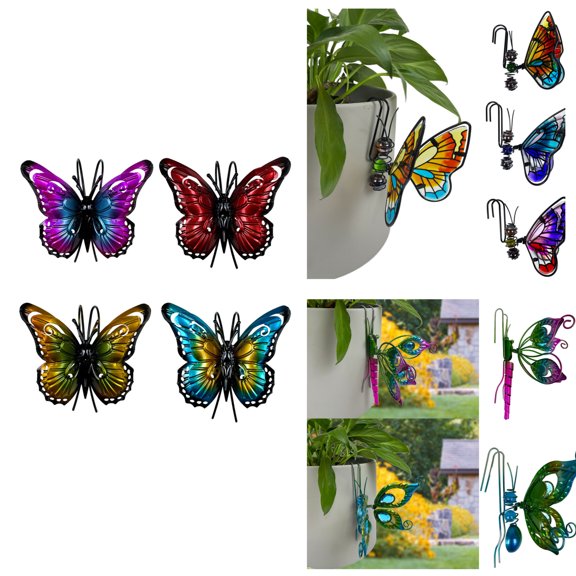 Guanhe Flower Pot Decoration Iron Butterfly Pendant, Garden Patio Outdoor Decor for Pots Planters Mini Accessories Christmas Gifts