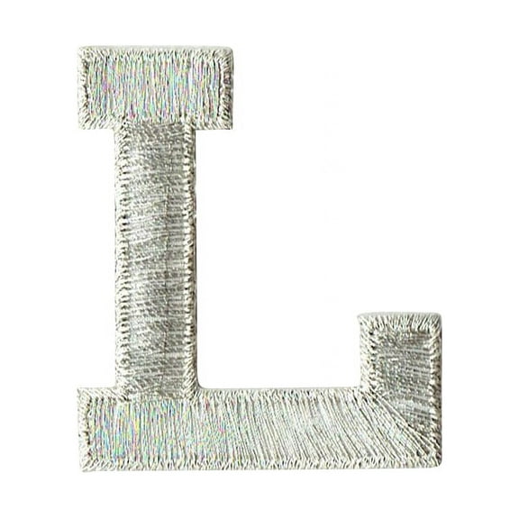 Alphabet Letter - L - Color Silver - 2" Block Style - Iron On Embroidered Applique Patch