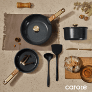 CAROTE 21-Piece Ceramic Cookware Set , Nonstick Pots and Pans Set with Detachable Handle and Lids, Induction Compatible, Black