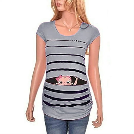 

SHerrylily Maternity Women Pregnancy Striped Baby Short Sleeve T-Shirt