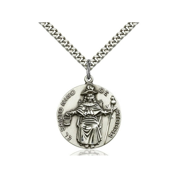 Sterling Silver St. Ni?o de Atocha Pendant 1 x 7/8 inches with Heavy Curb Chain