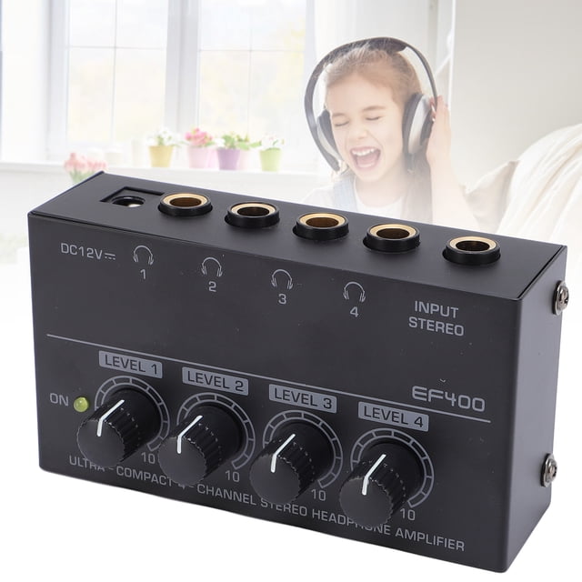 Amplificador De Auriculares Estéreo Portátil De 4 Canales Con Control De Volumen, Mini Divisor De Auriculares De Metal Multicanal Con Adaptador De Corriente
