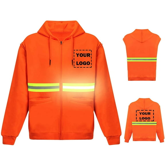 Hi Vis Safety Hoodie Sweatshirt with Removable Sleeve High Visibility Fleece Hooded Work Jacket
