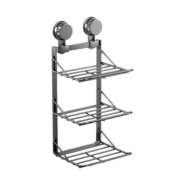 Lksixu Kitchen Suction Cup Food Preparation Shelves Household Multi Layer No Hole Vegetable Utensils Wall Mounted Storage Racks Storage Bins Organizers and Storage