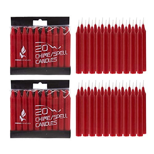 Mega Candles 40 pcs Unscented Red Mini Taper Candle | 4" Tall x 1/2" Diameter | Great for Casting Chimes, Rituals, Spells, Wax Play & More