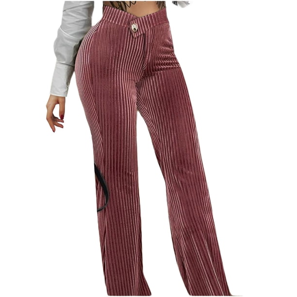 Pantalones termicos mujer Gibobby de terciopelo dorado a la moda de otoño e invierno Rojo XL