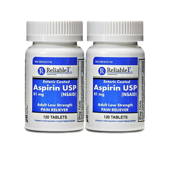 Aspirin Adult Low Dose 81 mg Generic for Bayer Low Dose Regimen Enteric Coated Tablets 120 Per