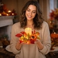 thumbnail image 4 of 3 Styles Fall Maple Leaf Candle Ring Artificial Sunflower Berry Wreath LED Thanksgiving Autumn Table Centerpiece Kitchen Home Decor Gift, 4 of 7