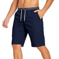 thumbnail image 2 of TKKCS Mens Cotton Drawstring Shorts with Pockets- Elastic Waist Flat Front Summer Casual Knee Length Regular Fit Beach Shorts Dark Blue Size XL, 2 of 9