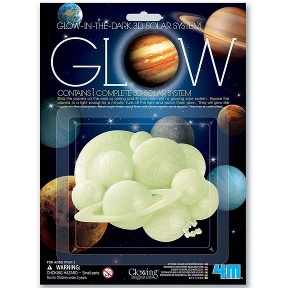 4M: Glow: 3D Solar System - Glow-In-The-Dark Complete Solar System, Light Charging Wall & Ceiling Stick-Ons, Adhesive Tabs, Kids Room Decoration