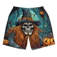 thumbnail image 2 of Honeii's Cartoon Pumpkin Skull Print Men's Casual Shorts with Drawstring，Swim Trunks Quick Dry Beach Shorts, 2 of 5