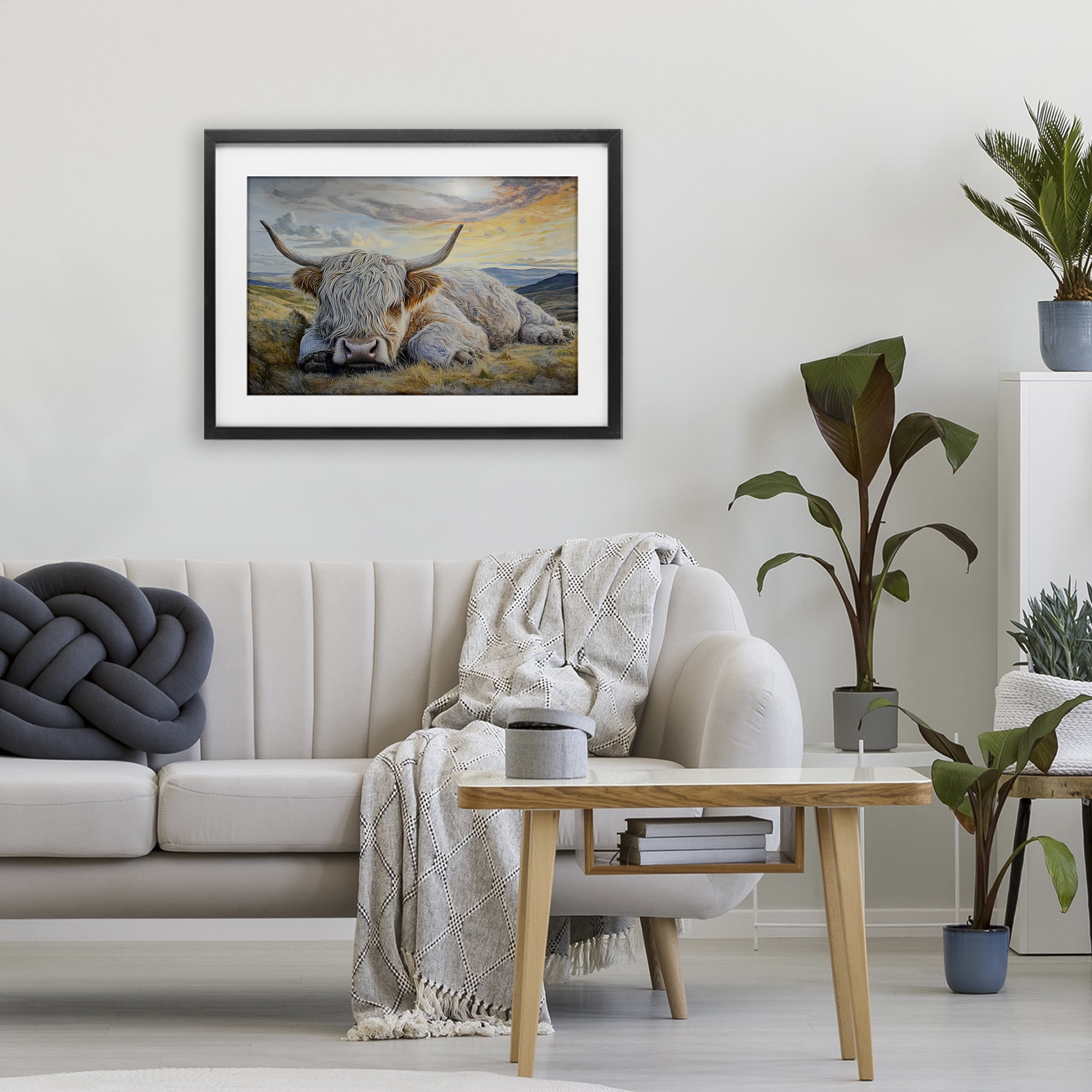 Stupell Industries Sleeping Highland Cow Pastoral Black Framed Print Under Glass, design by The Wands Want