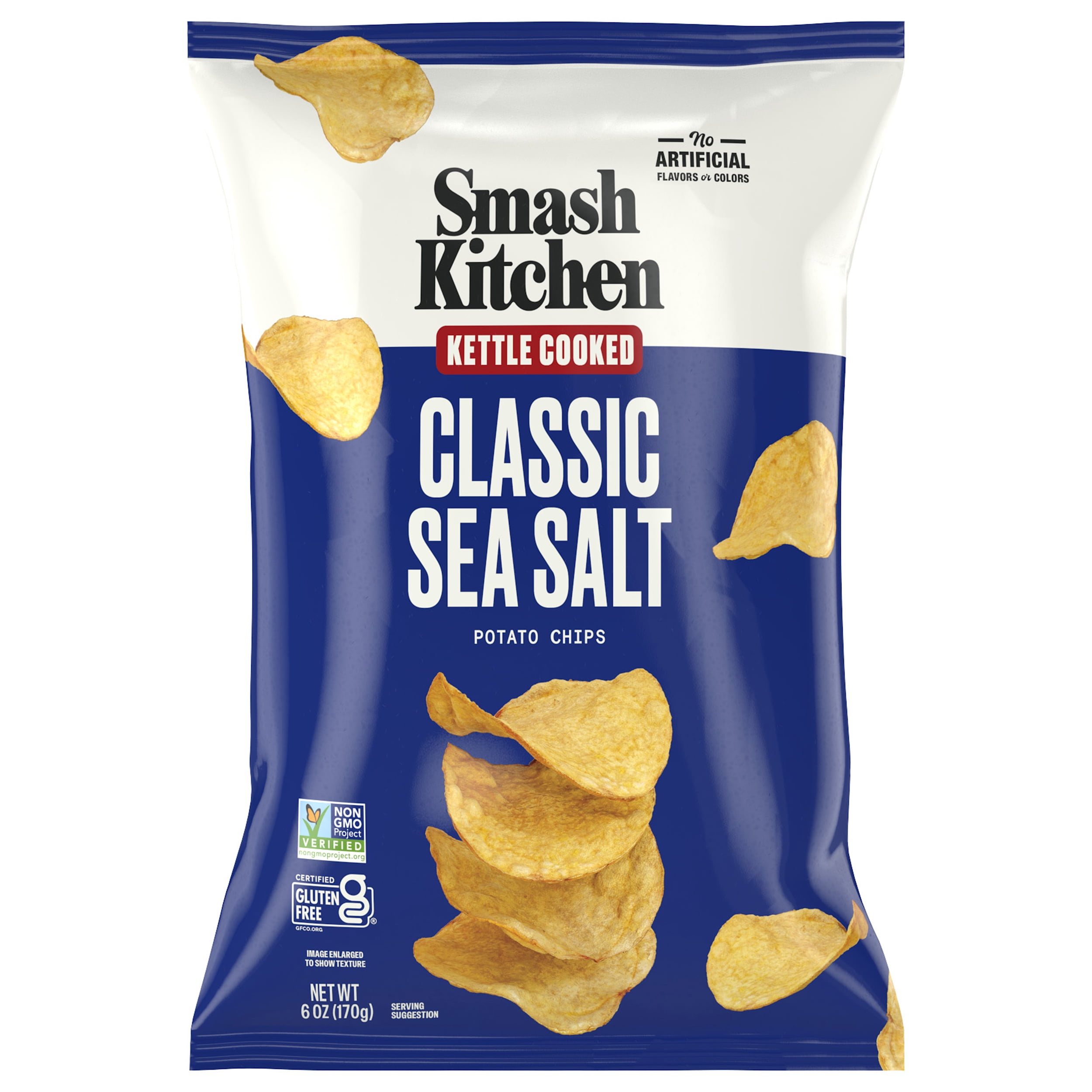 (6 pack) Smash Kitchen Classic Sea Salt Non-GMO Kettle Chips, 6 oz