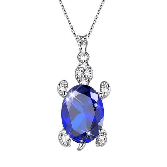 Juwaliy Turtle Collar Zafiro Septiembre Piedra Natal Encanto 925 Sterling Silver Azul Cristal Dije Joyería Mujeres Hija Esposa Madre Navidad Regalos de Cumpleaños