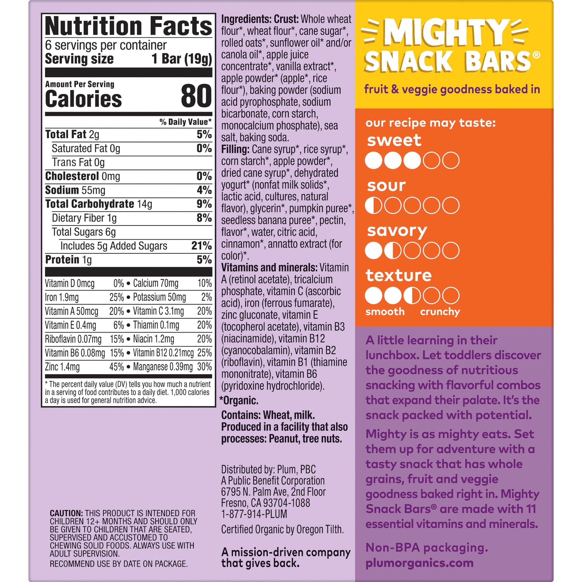 Plum Organics® Tots Mighty Snack Bars® Filled Whole-Grain Snack Bar Pumpkin + Banana 6-Count Box/.67oz Bars