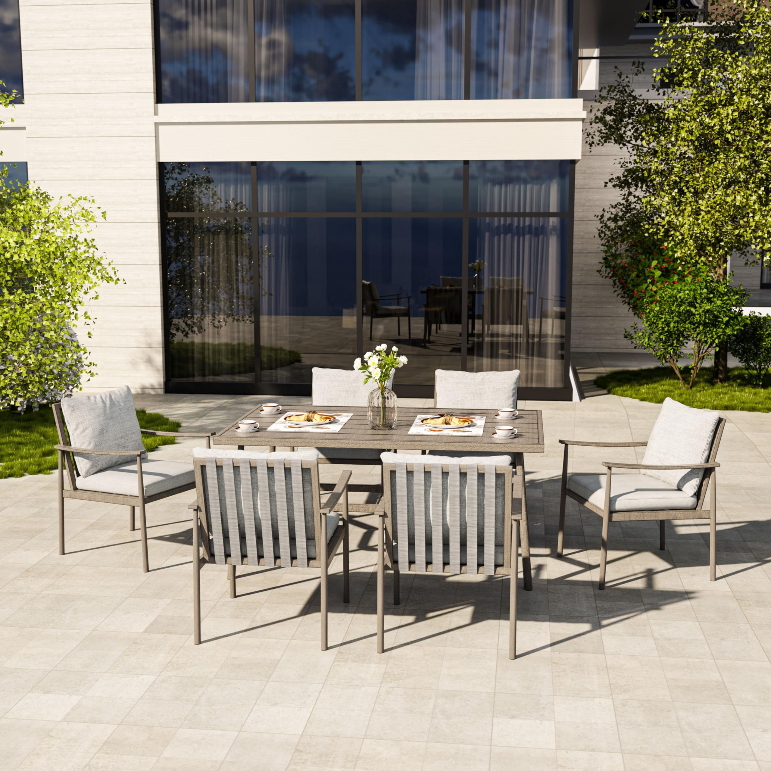 Aluminum Outdoor Dining Chairs Set of 6, Patio Dining Chairs with Cushion, Backrest and Armrest