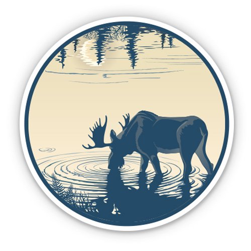 Moose Drinking Water Outdoor Backwoods - 5" Vinyl Sticker - For Car Laptop I-Pad - Waterproof Decal