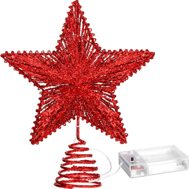 Decoración con forma de estrella de Navidad Aoriher, 20 luces, 25 cm, con LED rojo
