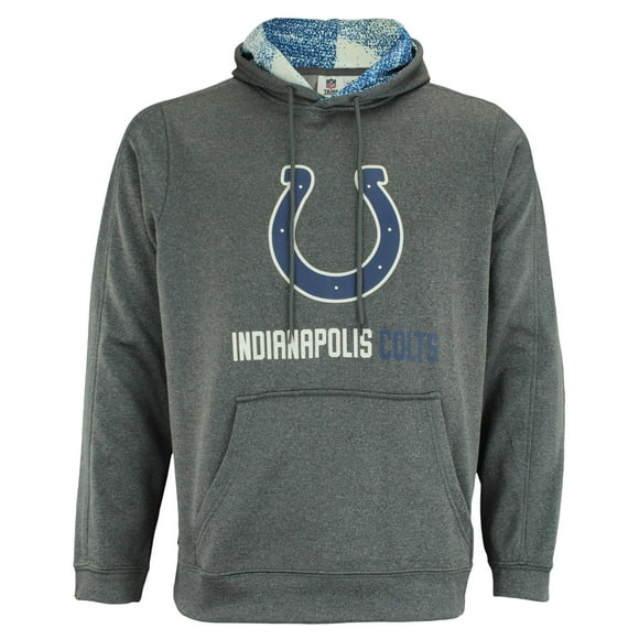 Zubaz NFL Mens Heather grey Fleece Hoodie With Static colored Hood, Pro Football Hoodie, Indianapolis colts, MEDIUM