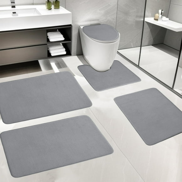 Foam Bath Mat 5 Set Bathroom Rugs For 5 Pcs Toilet Mats Universal Soft Comfortable Water Absorption Non-Slip Thick Machine Washable Easy Dry Dark Color