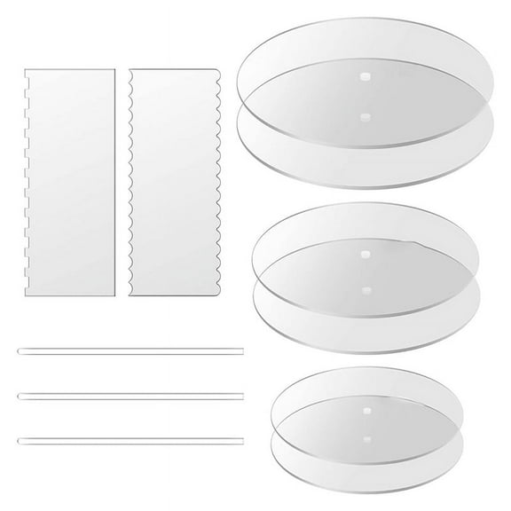 Acrylic Round Cake Disk Set,Acrylic Cake Discs Set,Comb Scrapers,Dowel Rods,Icing ,Acrylic Smoother