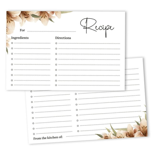 Inkdotpot 4x6 Inch Recipe Cards (Set of 50) , Thick Double Sided Premium Card Stock- Modern Style White Recipe Notecards for Weddings- Bridal- Baby Shower - Floral Theme