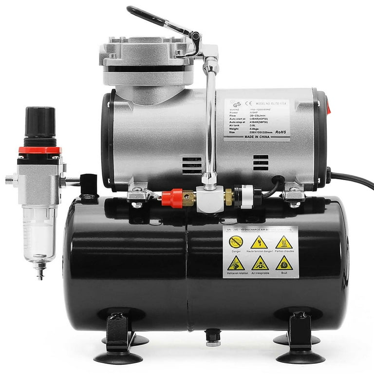 T TOGUSH Airbrush Compressor with Tank 100-120V 60HZ Regulator,Water  Trap,Portable Air Compressor with Holders,US Plug