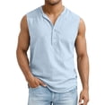 thumbnail image 2 of Horkkom Tank Tops Men V Neck Button Solid Color Linen Shirts Summer Casual Sleeveless Shirts, 2 of 5