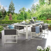 Modway Stance 7 Piece Outdoor Patio Aluminum Dining Set in White Gray