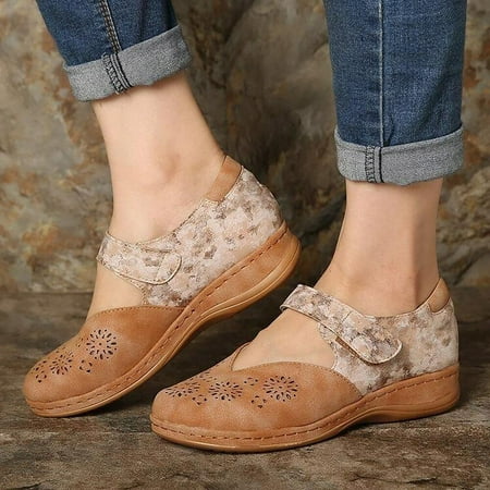 

XIAOFFENN Sandal For Women Comfortable Sandal For Women Comfortable 2021 Spring And Summer Hollow Flat-Heel Leather Print Ladies Sandals Sandal For Women Dressy Comfortable