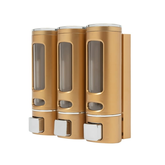 Wildnix Modern Gold Soap Dispenser with 3 Chambers, Wall-Mounted, Large Button, and Smooth Liquid Dispensing for Bathroom or Kitchen