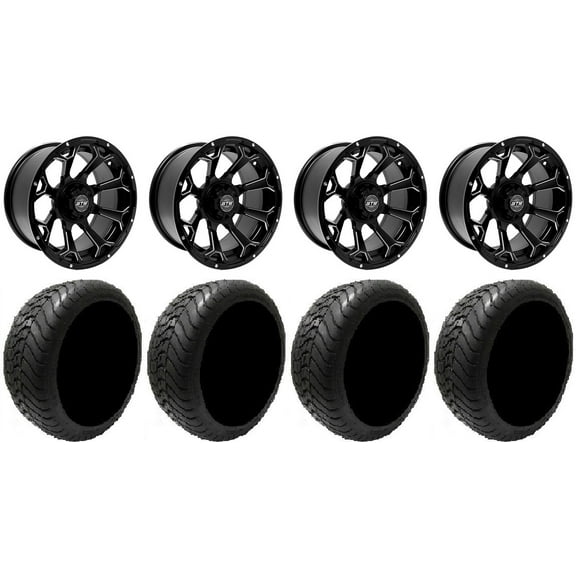 GTW Raven 14" Golf Cart Wheels Black 225x30 Mamba Tires E-Z-GO & Club Car