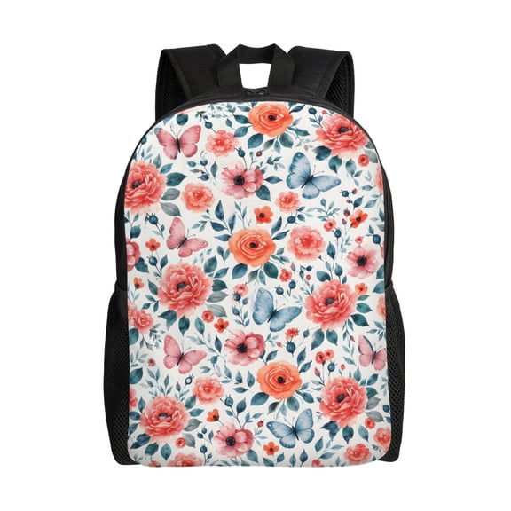 Floral Butterfly Backpack Full Front Print Travel Laptop Bag for Men and Women
