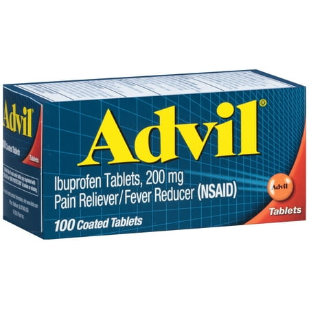 (2 pack) Advil Pain Reliever/Fever Reducer Ibuprofen Coated Tablets, 200 mg, 100