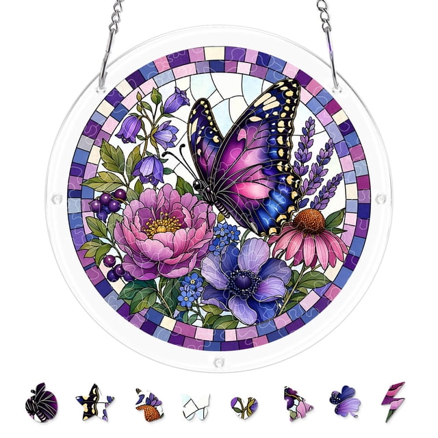 CaiYueKe Acrylic Puzzle Pendant Sunshade Window Hanging Plate Decorative Home Decor Stained Glass Style Window Art for Privacy Sun Protection Indoor Outdoor Window Decor Modern Hanging Ornament