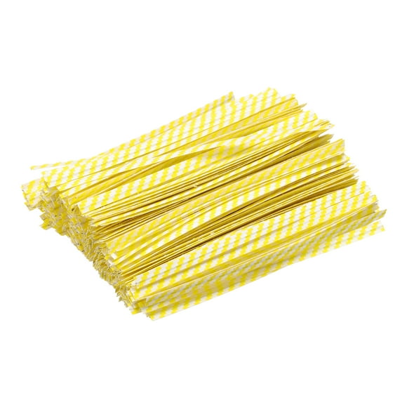 Uxcell 4" Cintas de papel kraft retorcidas reutilizables para empaquetar bolsas de pastel y caramelos, amarillas, 300 piezas