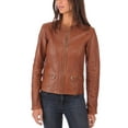 thumbnail image 2 of Luis Leather Womens Moto Browny Lambskin Genuine Leather Jacket, Biker Jacket, 2 of 4