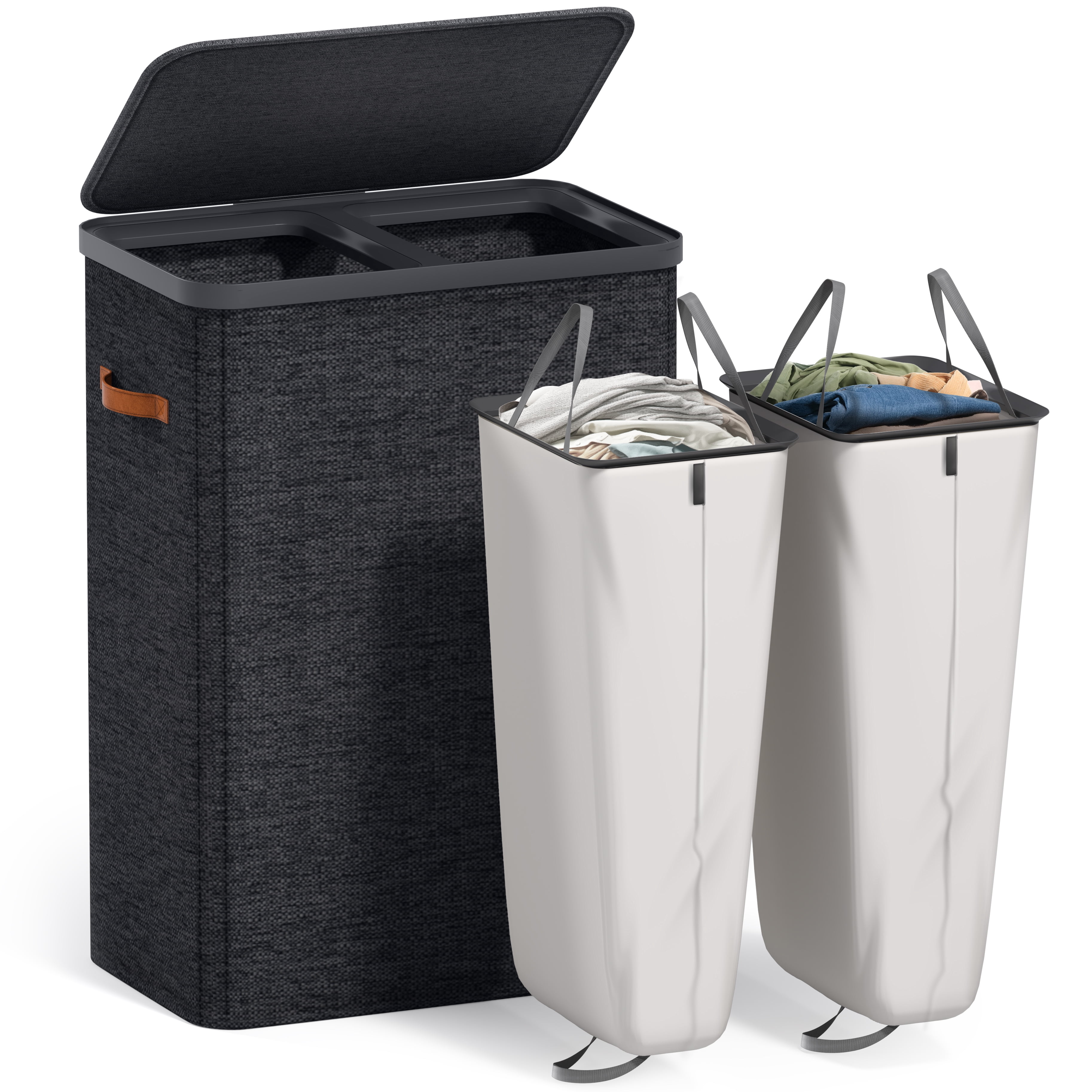 Sorbus Collapsible Fabric Laundry Hamper with Removable Bag, 2 Compartment, Black