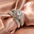 thumbnail image 5 of Anillo de diamante de princesa con microconjunto de diamantes completo, anillo de compromiso de lujo de moda femenina, anillo cerrado de dos piezas, tamaño 7   JM, 5 of 5