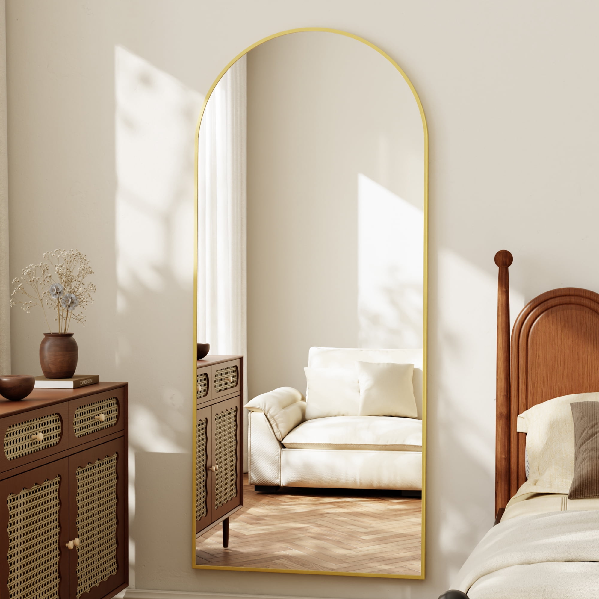 SHATTERVUE 78"x35" Arched Large Full Length Mirror Floor Mirrors Wall Mounted,Gold