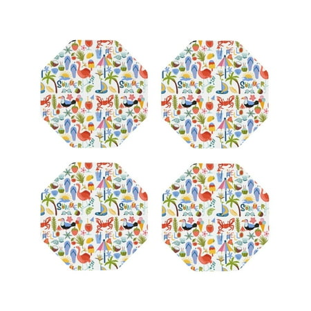 

Tideii Hello Summer2 for Leather Coasters 4 Pieces Anti-fouling and Anti-scalding Decorative Coasters Suitable for Restaurants Kitchens Coffee Shops-Octagon